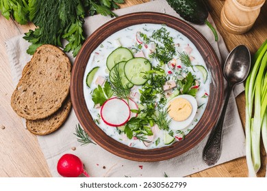 Okroshka en kéfir con rábanos y hierbas