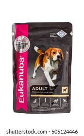 OKT 26, 2016 PILOS, GREECE: Eukanuba Chicken Ragout, Pouches Of Dog Food. Eukanuba Is A Brand Of Dog Food Sold Throughout The World, Owned By The American Group Mars, Incorporated