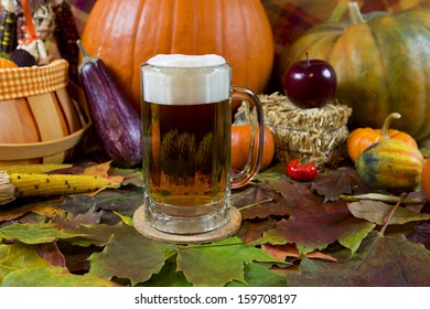 Oktoberfest Lager Beer Mug With Fall Seasonal Decoration