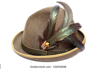 Oktoberfest Traditional German Hat Decorated With Beautiful Feathers