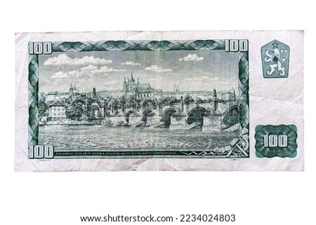 Old 1961 invalid collectible paper banknote of Czechoslovakia 100 one hundred crowns close-up isolated on a white background Сток-фото © 