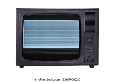 Old 1970s TV With Clutter On The Screen On A White Background.Vintage TVs 1960s 1970s 1980s 1990s. 