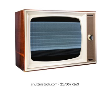 Old 1970s TV With Clutter On The Screen On A White Background.Vintage TVs 1960s 1970s 1980s 1990s 2000s. 