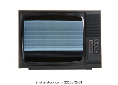 Old 1970s TV With Clutter On The Screen On A White Background.Vintage TVs 1960s 1970s 1980s 1990s 2000s.	