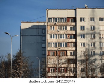 The old 1980th. soviet flat buildings. Western Europe. 