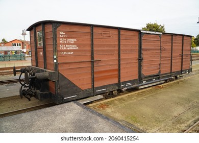 Old 19th Century Railroad Box Car, Railway Station Of Bruchhausen Vilsen, District Of Diepholz, Lower Saxony, Germany.                          