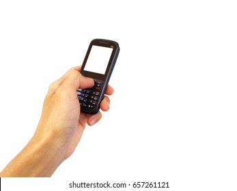 old 3G mobile Phone with white screen in hand - Shutterstock ID 657261121