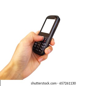 old 3G mobile Phone with white screen in hand - Shutterstock ID 657261130