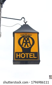 Old AA Hotel Sign With Copy Space. Banchory, Scotland, UK, 16-08-2020