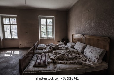 Old Abandoned Bedroom With Bed