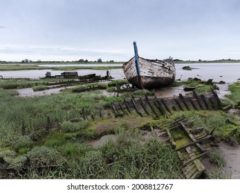 old abandoned boat on the mud banks of maldon in essex england