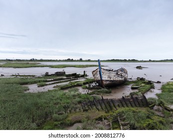 old abandoned boat on the mud banks of maldon in essex england