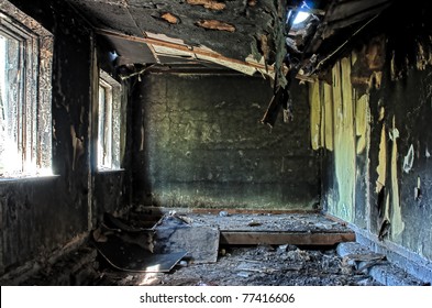 Old Abandoned Burned-out House Inside Hdr