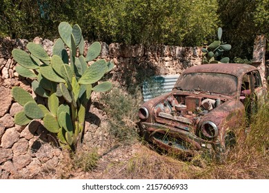 Old Abandoned Car In The Forest.