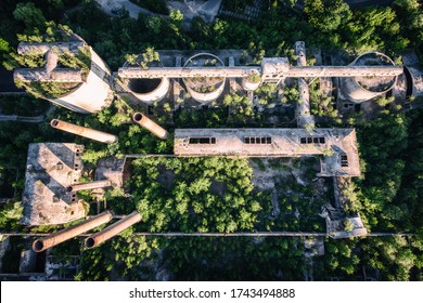 Old Abandoned Cement Factory Winter Snow Time In Bedzin Poland Aerial Drone Photo