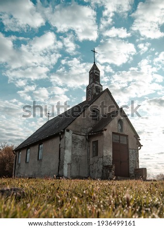 Old abandoned church in countryside in the morning