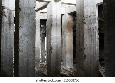 old abandoned construction of concrete columns 