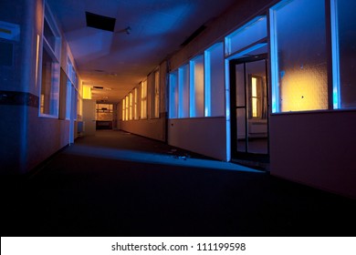 Old Abandoned Hospital Building Internals Light Painted At Night