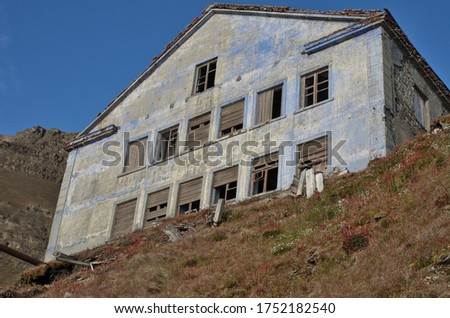 Old abandoned house of the former Russian mining settlement Grumantbyen