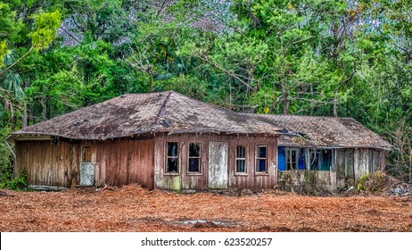 Old Abandoned Hut In The Seminole Indian Tribe