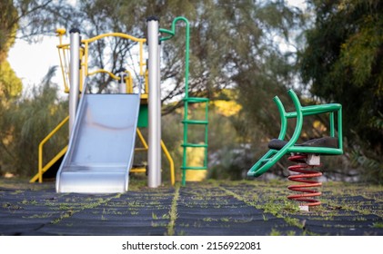 An Old Abandoned Kids Playground Equipment In The Park