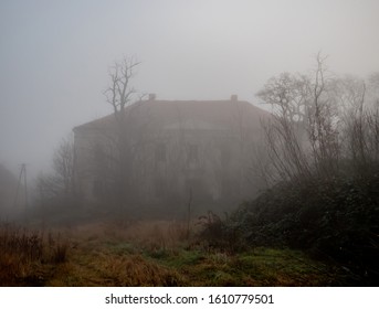 Old Abandoned Manor In The Fog In December