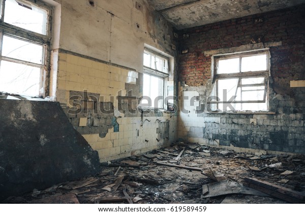 Old Abandoned Production Building Interior Inside Stock
