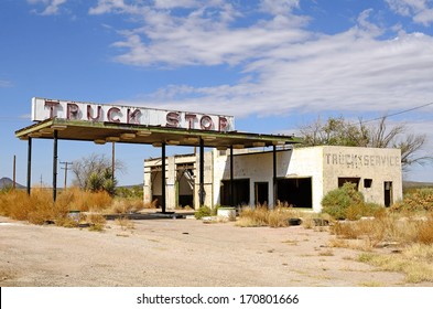 Old Abandoned Roadside Truck Stop Fuel Station Near The Small Texas Town Of Sierra Blanca