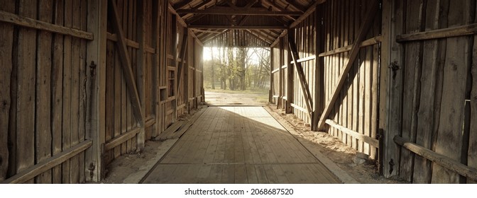 An old abandoned rustic wooden shed, close-up. Agriculture, farm industry, traditional architecture, USA, Wild West, history, gold mine, western, zombie, horror and other graphic resources concepts