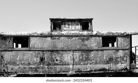 old abandoned rusty metal painted railroad train caboose - Powered by Shutterstock