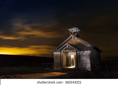 Old Abandoned School House At Night