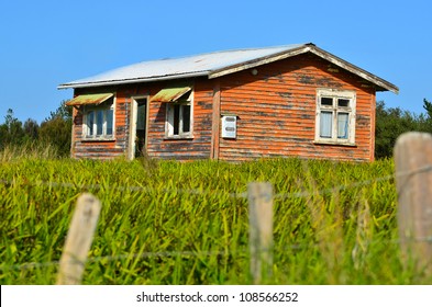 Old Abandoned Wooden Farm House In Northland New Zealand .No People. Copy Space 