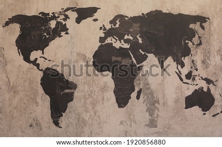 old abstract grunge map of the world on canvas