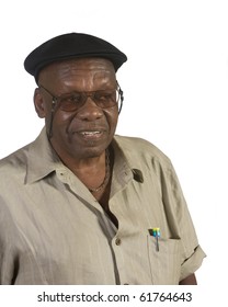 Old African American Man Portrait. Shot Against White Background.