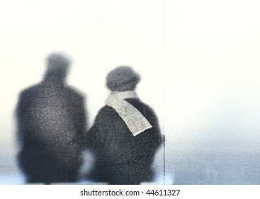 Old Age - Old Couple Sitting In A Bus Stop