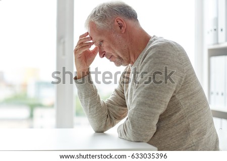 Similar – Image, Stock Photo Concept of depression. Old man staring at nothing in the dark in black and white with a black background