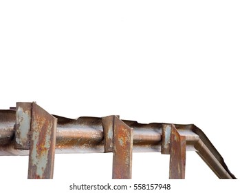 Old aged rusty grunge metallic bridge rail, isolated rust metal