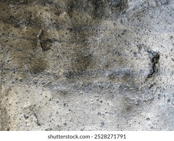 Old Aged Stone surface And Divided By Huge Cracks And Layers. Coarse, Rough Gray Stone Or Rock Texture, Background And Copy Space