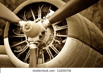 Old aircraft, engine close up