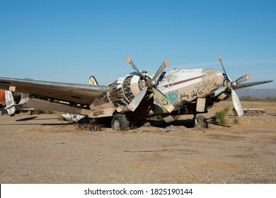 Old Aircraft In Gila River In Arizona