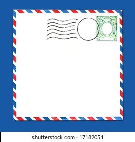 Old Airmail Parcel Type Envelope With Postal Stamp And Stripes Distressed And Grungy