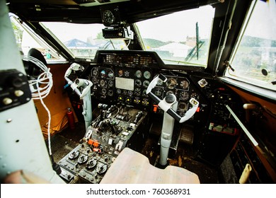 Old Airplane Cockpit In The Airplane Graveyard.