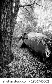 Old American Made Car Forgotten Into Forest In Southern Finland.