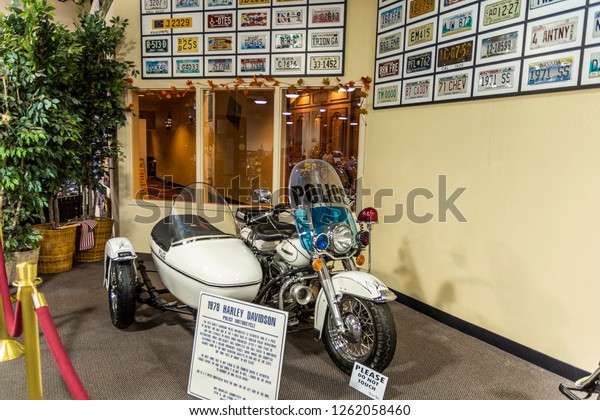 Old\
American motorcycles at the Don Laughlin\'s Classic Car Collection\
Museum in Laughlin. Nevada, USA, November\
2018