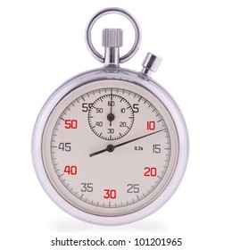 Old Analog Stop Watch In White. Clipping Path Included.