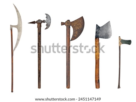 Old ancient axe set, battle axes, isolated on white background