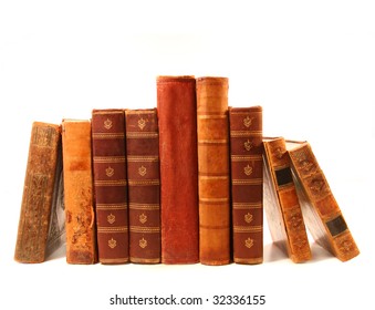 Old Antique Books Against A White Background