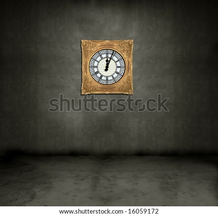 Old antique framed clock in a dark grungy room