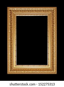 Old Antique gold  frame Isolated Decorative Carved Wood Stand Antique Black  Frame Isolated On black Background