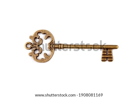 Old antique key on white background